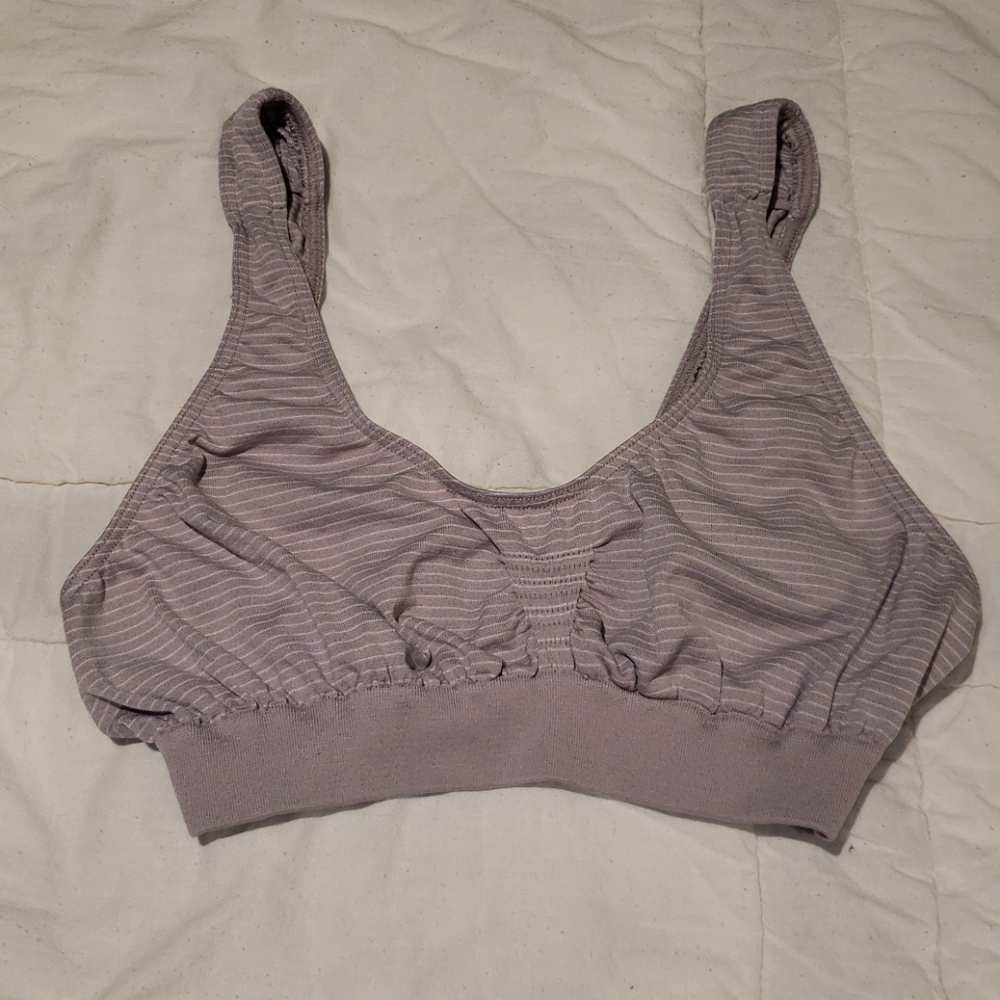 Bali Grey and White Striped Sports Bra (Sz S)